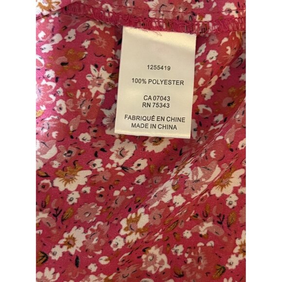 Cynthia Rowley 2X Pink Floral Print Button Front V Neck Short Sleeve Top Blouse - Picture 5 of 6